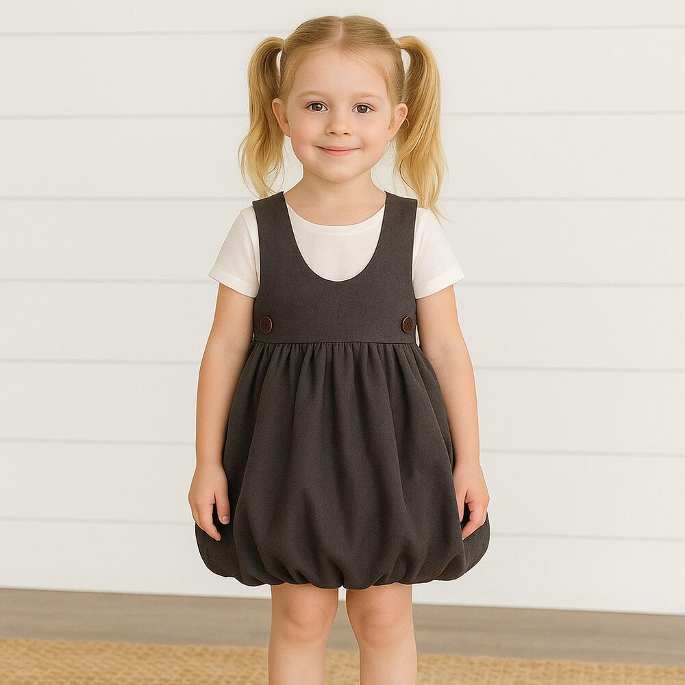 Neige Toddler Girl Charcoal Bubble Hem Pinafore Dress – Vintage Classic Style 5T